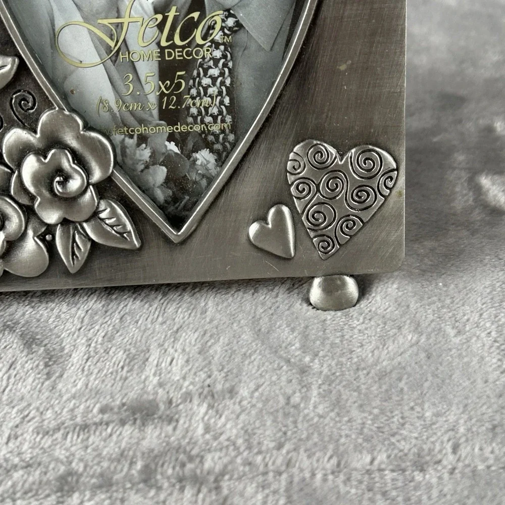 Fetco Then & Now Picture Frame Metal Heart Flower Anniversary Holds (2) 3.5x5 in